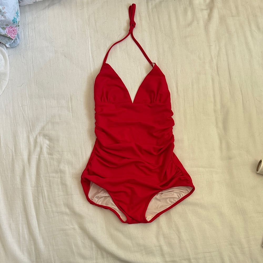 Chic Red Halter One-Piece Swimsuit